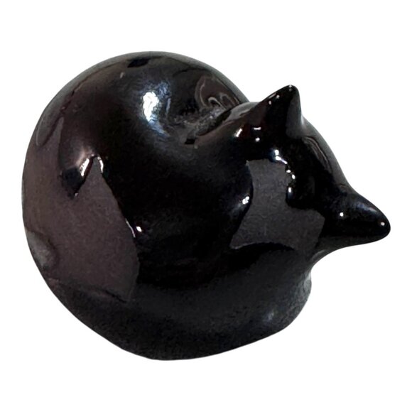 Miniature Mini Black Pottery Sleeping Fox Cat Kitty Acoma Southwest Home Accent - Picture 3 of 6